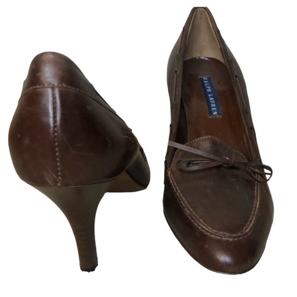 Ralph Lauren Shoes - NWOT Ralph Lauren Blue Label Brown Bow Tie High Heel Loafer Look Shoes Sz 8